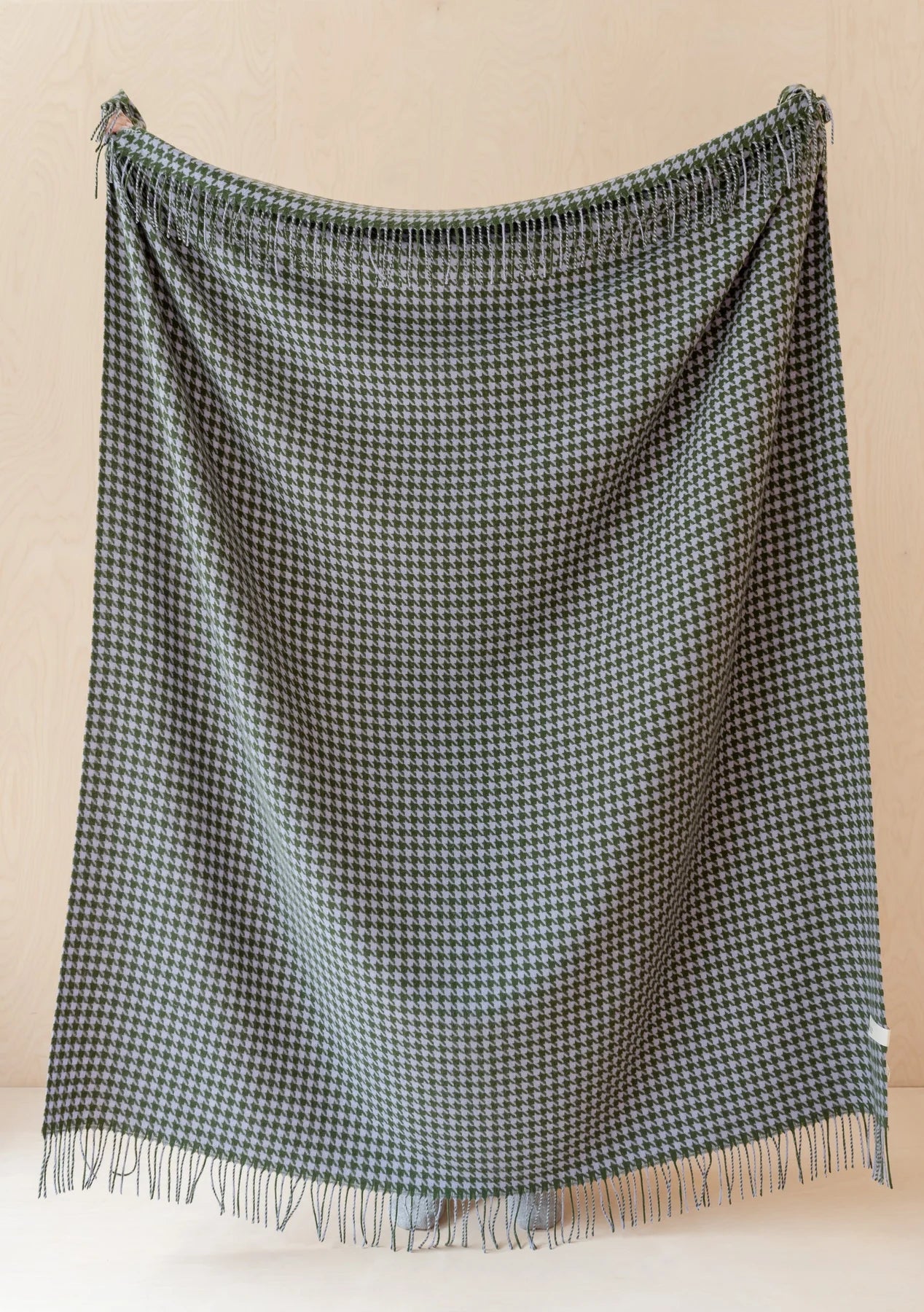 Lambswool Blanket : Olive Houndstooth