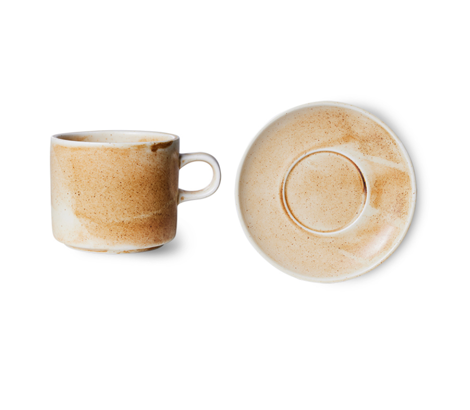 HKLIVING CUP AND SAUCER : CREAM/BROWN