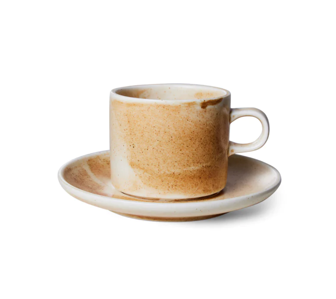 HKLIVING CUP AND SAUCER : CREAM/BROWN