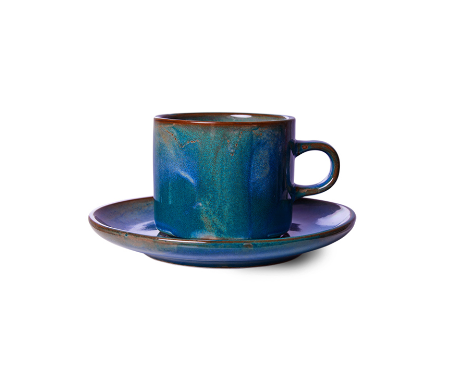 HKLIVING CUP AND SAUCER : RUSTIC BLUE