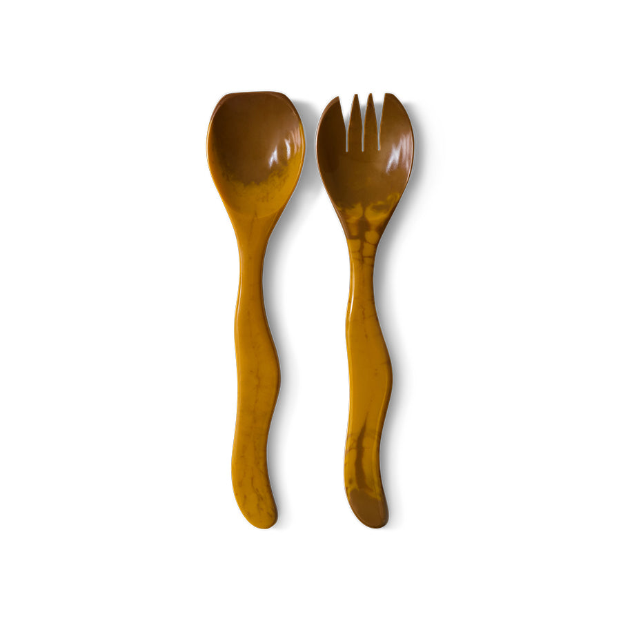 HKLIVING CUTLERY : SALAD SET OCHRE