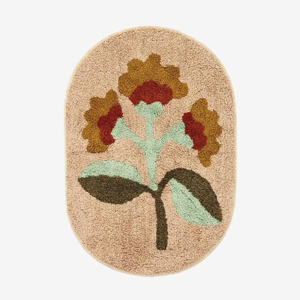 TUFTED OVAL FLOWER BATH MAT : ROSE