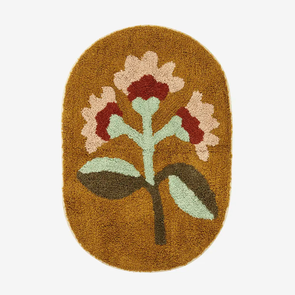 TUFTED OVAL FLOWER BATH MAT : MUSTARD