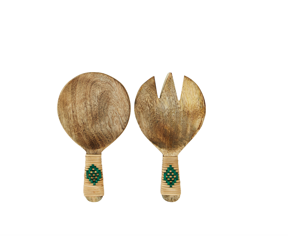 WOODEN SERVING SET W/ BAMBOO