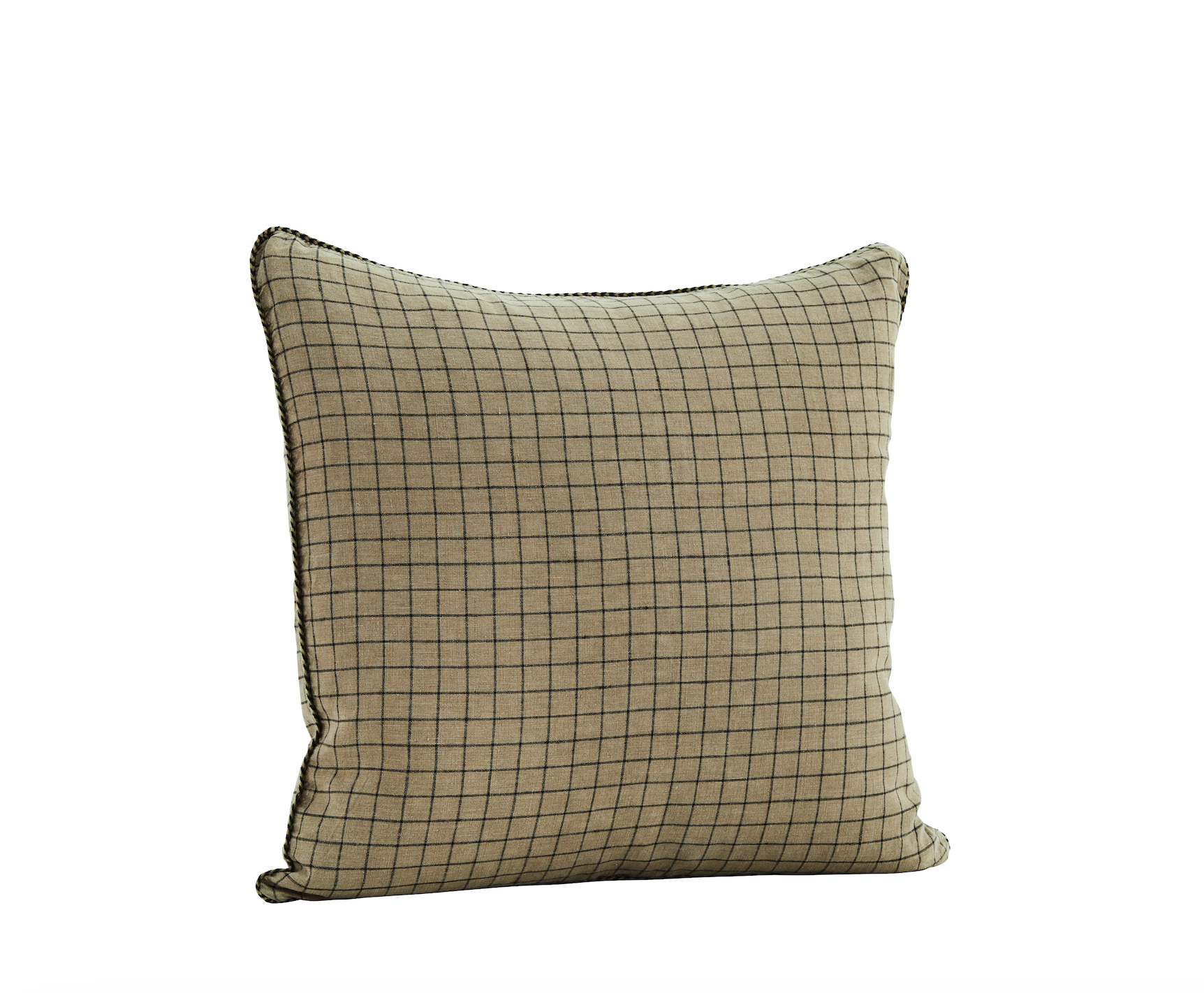 CHECKED LINEN CUSHION - TAUPE